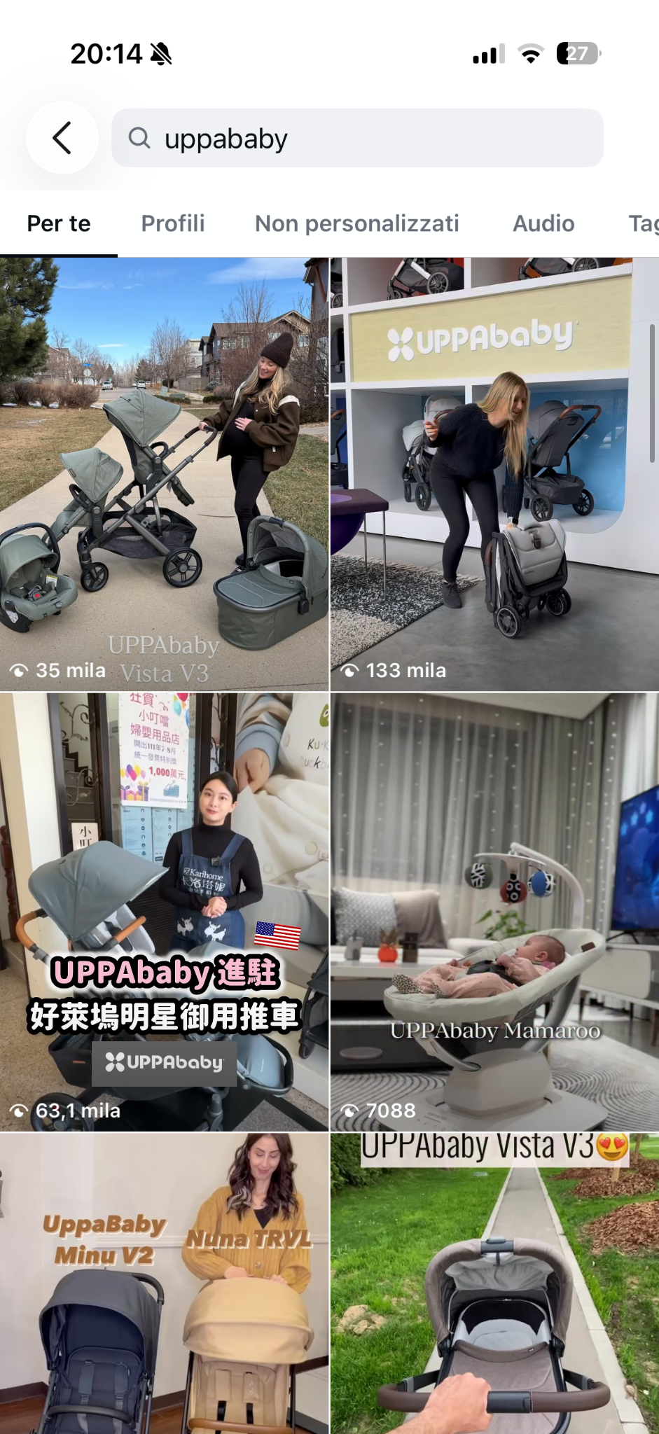 Instagram search results for UPPAbaby showing mainly international creator content